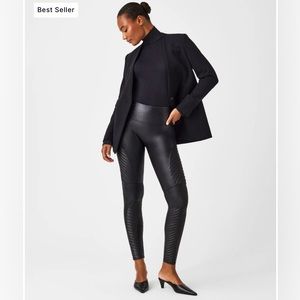 SPANX FAUX LEATHER MOTO LEGGING BLACK SIZE XS PREOWNED